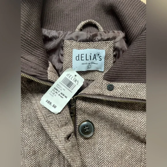 Delias Wool Ronnie Herring Brown Bomber Jacket NWT! dELiA*S - Picture 4 of 12